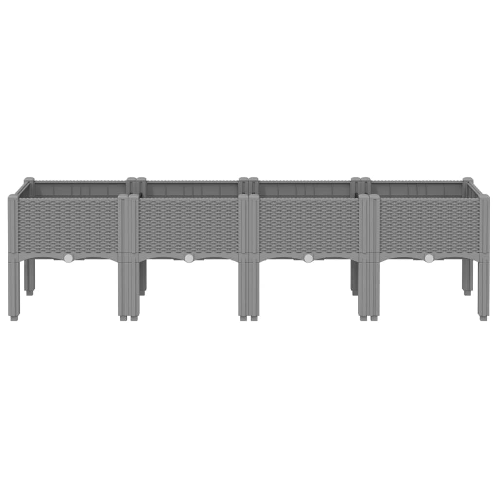 Jardinera con patas elevadas para jardín y terraza, maceta en aspecto de ratán, maceta de plástico PP para plantas trepadoras, 160 x 40 x 42 cm, gris claro