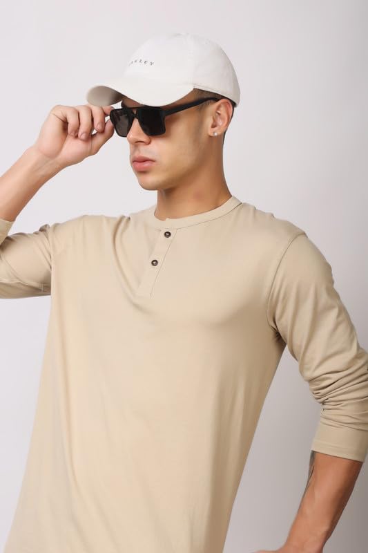 London Hills Men's Solid Henley T-Shirt Skin - Image 7