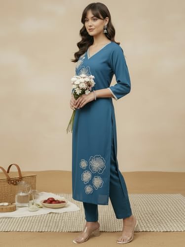 Image of INDO ERA Womens Silk Blend Printed Straight Kurta Pant Set (IESTR5624)