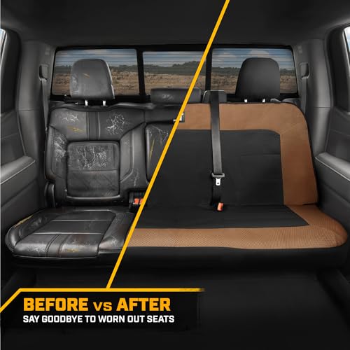 Image of CAT MeshFlex Beige Rear Seat Cover for Cars, SUVs & Mid-Size Pickup Trucks - Durable 60 /40 Split Rear Bench Seat Protector, Back Seat Cover, Interior Auto Accessory, Not for Full-Size Pickup Trucks