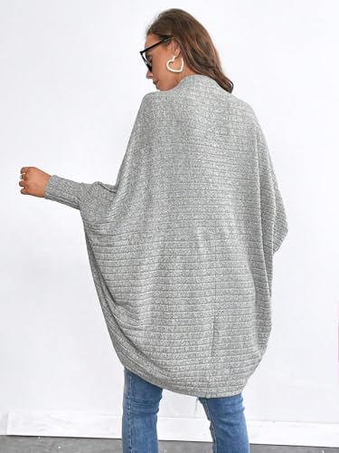Image of WDIRARA Women's Open Front Long Sleeve Asymmetrical Hem Cardigan Rib Knit Sweater Light Grey XS