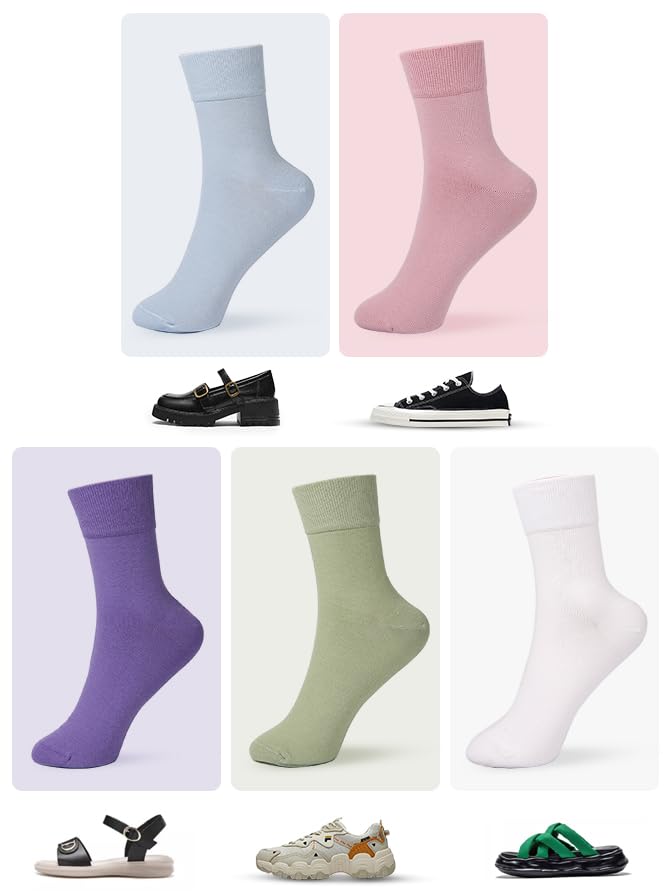 FGZ Womens Thin Cotton Socks, Soft Cozy Socks Women Ankle Crew Socks 5 Pairs,Multicolor,5-94