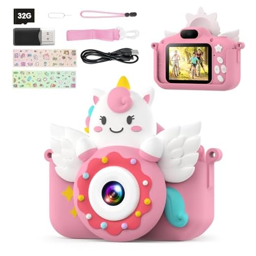 TIATUA Câmera infantil para meninas e meninos, brinquedos para crianças de 3 a 12 anos de idade com cartão de 32 GB e lente dupla, câmera digital para crianças (rosa)
