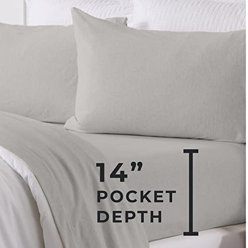Image of Great Bay Home Full Flannel Jersey Knit Sheets. All Season, Soft, Cozy T-Shirt Sheet Set. Cotton Blend Bed Sheets. Cozy Flex Collection (Full, Light Grey)