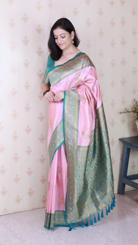 Image of SGF11 Women's Kanjivaram Pure Soft Silk Saree With Blouse Piece