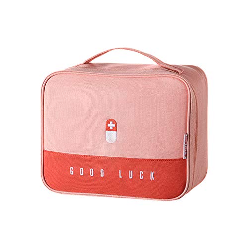 Souarts First Aid Bag, Empty Emergency Treatment Medicine Bag, First Aid Kit Medical Bag, Responder Survival Layered First Aid Box, Large Capacity Home Portable First Aid Bag (Pink, M)