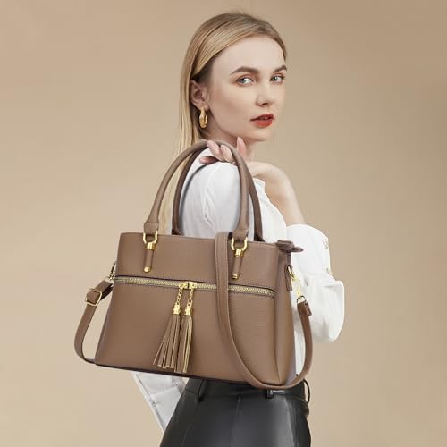Image of KKXIU Women Purses and Handbags, PU Leather Top Handle Satchel Bag | Removable Long Strap, 3 Zippered Compartments, Crossbody Purse for Ladies, ,Tassel Pendant