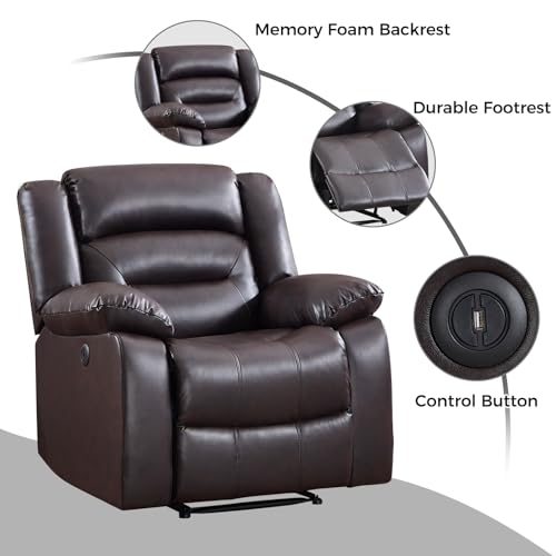 Image of EBELLO Classic Power Recliner Chair, Faux Leather Oversized Electric Overstuffed Chair with Thicked Cushion and Back, Single Sofa with Comfortable Armchair, Brown, 2Pcs