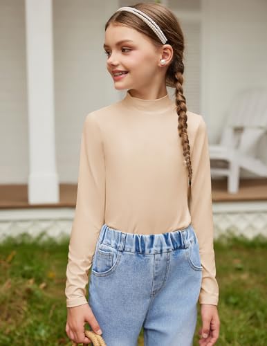 Image of Arshiner Girls 2 Pack Mock Turtleneck Long Sleeve Shirts Slim Fit Layer Top
