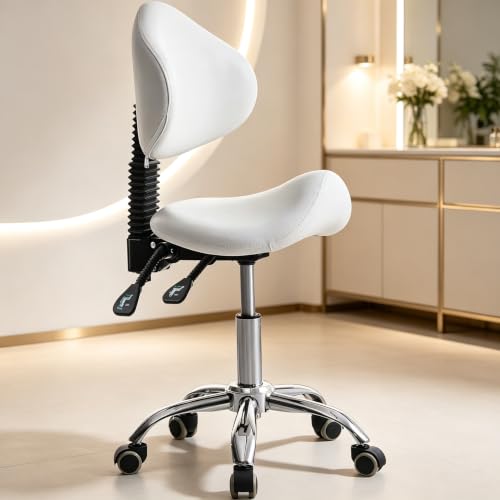 CAISHI Saddle Stool Chair Rolling with Back...