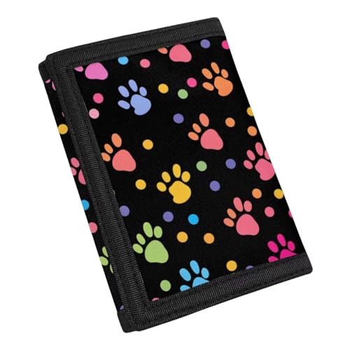 Flashideas Colorful Dog Paw Prints Slim Wallets for Men Minimalist Card Holder Wallet for Men Women Boys Girl Men's Trifold Canvas Teens Wallet with ID Window and Coin Pocket