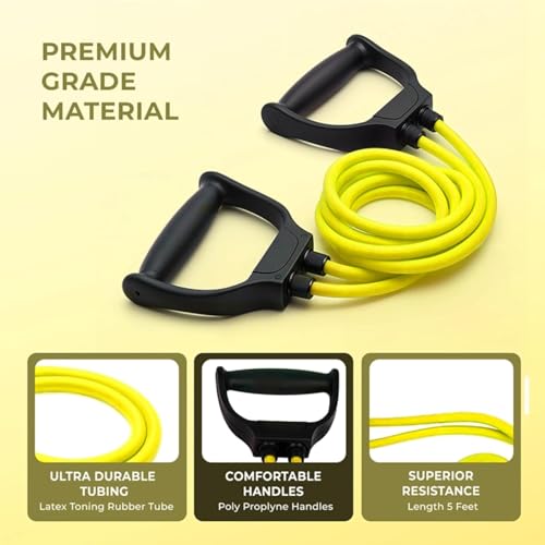 Image of Double Toning Tube Latex Tube Body Enhancer for Women & Men with Door Anchor, Workout, Home Gym and Toning Exercise Foam Handles & Easy-Adjust Clips for High Intensity Training