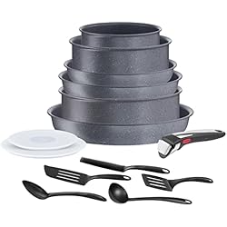 Set Sartenes Tefal Expertise Tefal Ingenio Natural On Juego 6 piezas + Mango extraíble + Tapas + 5 Accesorios - Revestimiento antiadherente Mineralia,indicador de temperatura, fabricado en Francia, apto para inducción