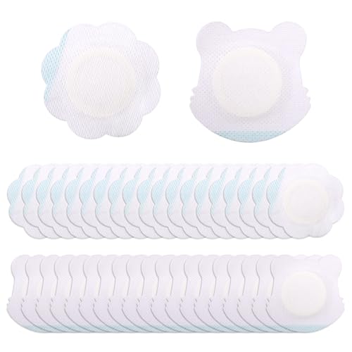 Tinoaly 60 Compresas de Aceite de Ricino para el Ombligo, Autoadhesivas con Forma Flores y Oso Algodón Orgánico, Altamente Absorbentes y a Prueba Fugas, un Solo Uso, Sin Aceite.