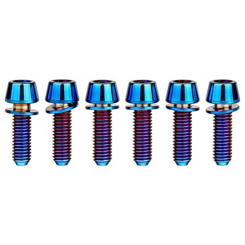 Image of Titanium Ti Allen Hex M5x16 18mm Tapered Head Bolt with Washer Screw for Bicycle Stem Parts Pack of 6 (Burnt Blue, M5x16mm)