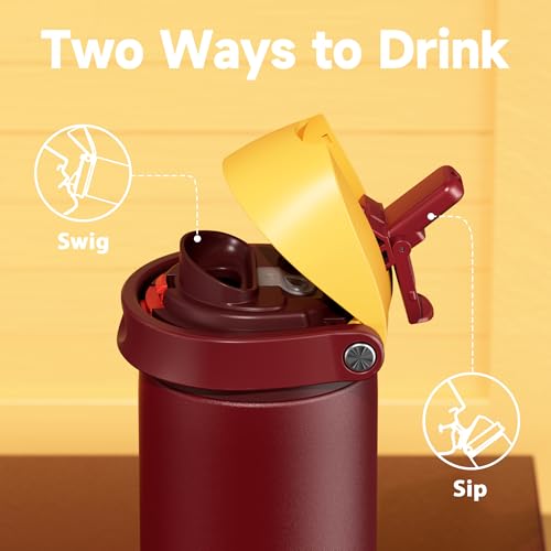 Image of 24 oz Insulated Water Bottle for Women: Meoky Stainless Steel Water Bottle with Straw and Spout Lid - Leak Proof, Cold for 24 Hours, Fits in Car Cup Holder, BPA-Free for Sports Travel, Gryffindor