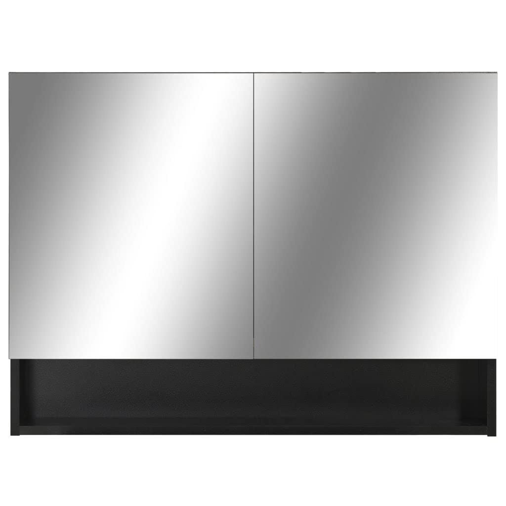 Szafka z lustrem LED do łazienki, czarna, 80 x 15 x 60 cm, płyta MDF z melaminą, przyłącze USB, 2 drzwi, 3 półki, montaż ścienny do umywalki i umywalki, oszczędność miejsca do przechowywania