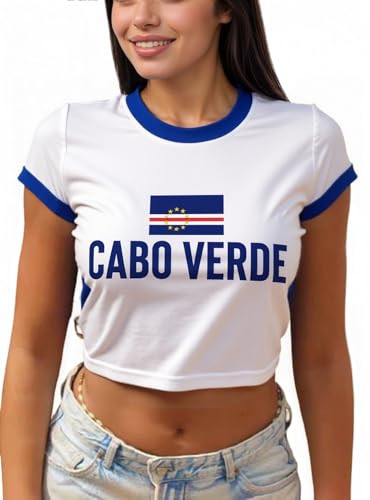 IDEWO Graphic Baby Tees for Women Jersey Short Sleeve Crop Tops Slim Fit T Shirt Vintage Summer Going Out Shirt (US Alpha Small Regular Regular Cabo Verde-2)