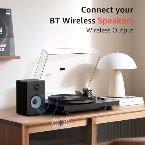 Image of Record Player Wireless Output Turntable Carbon Fiber Tonearm Vinyl Player Aluminium Platter Belt-Drive LP Turn Tables 2 Speed RPM Phono RCA Line Output AT-3600L MM Cartridge Audio Sound Pure Black