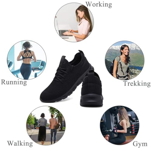 Foto von Damen Laufschuhe Turnschuhe Sneaker Running Tennis Schuhe Freizeit Straßenlaufschuhe Fashion Leichtgewichts Atmungsaktiv Walkingschuhe Outdoor Fitness Jogging Sportsschuhe Schwarz 39 EU