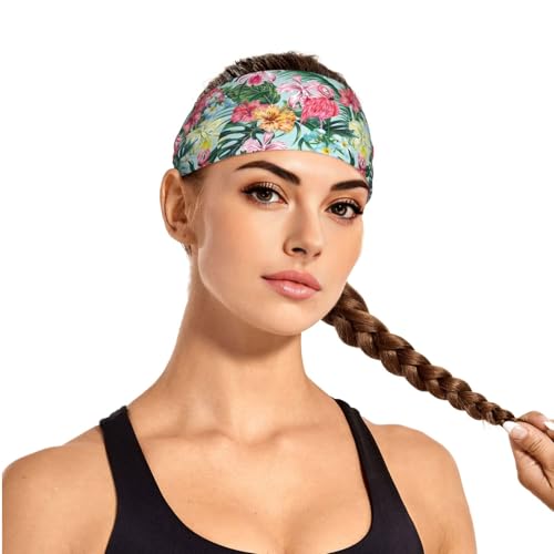 Tropical Flamingo Flower Palm Tree Leaf Botanical Women Fashion Sweat Bands - Sweatbands for Men - Sports Headbands for Women Workout - Athletic Headbands for Mens Boy Girts Bandana