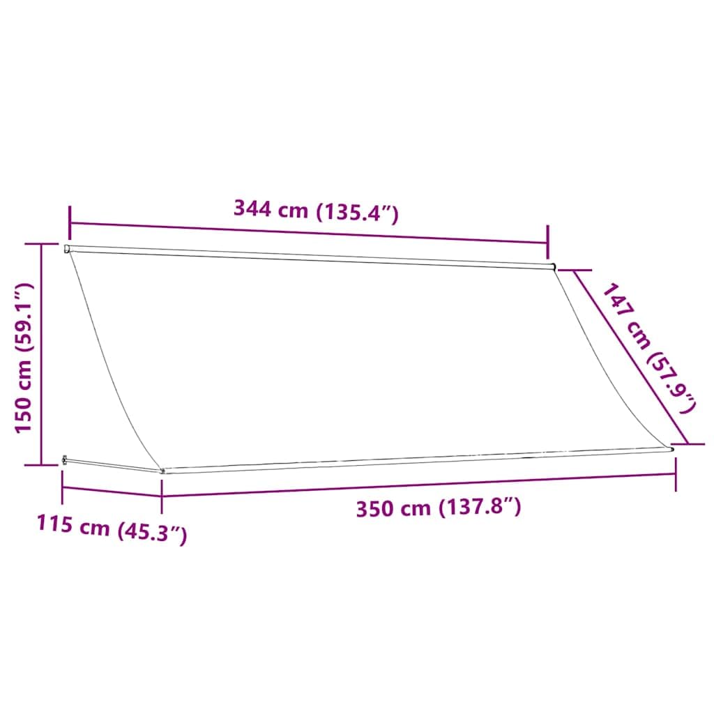 Markise einziehbar Anthrazit 350x150 cm - Manuelle Seilzug-Markise für Terrasse und Balkon, Wandmarkise als Sonnenschutz und Sichtschutz aus Stahl und Polyester
