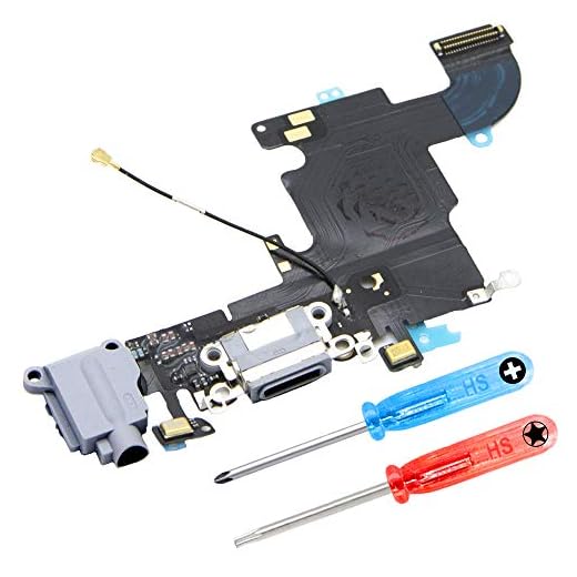 MMOBIEL Dockningskontakt kompatibel med iPhone 6S (svart/rymdgrå) USB-laddningsport flex mic Audiojack antenn högtalarkontakt installerad