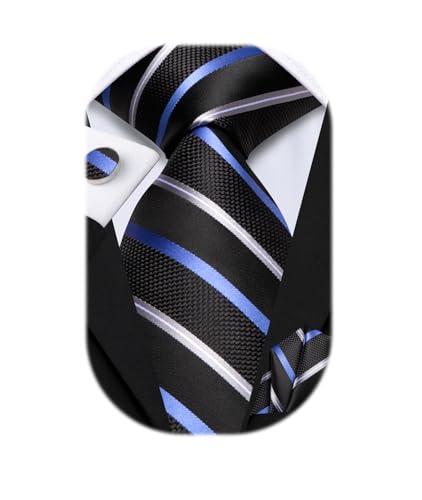 Image of Hi-Tie Silk Ties for Men Plaid Paisley Striped Necktie Pocket Square Cufflinks Set Formal Business