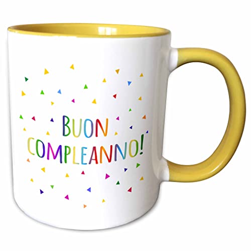 3dRose Buon compleanno - Happy Birthday 11oz Two-Tone Yellow Mug