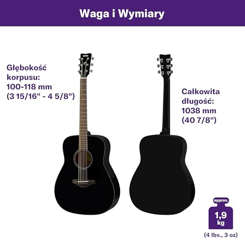 Yamaha FG800 Gitara Westernowa Akustyczna, Czarna - Autentyczny Dźwięk dla Początkujących i Dorosłych, 4/4 z Drewna