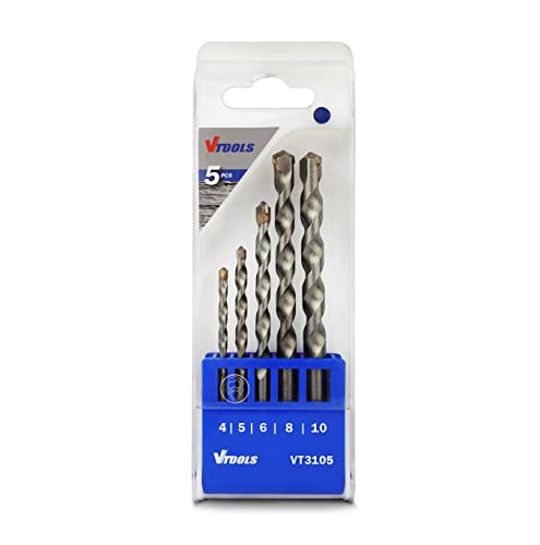 VTOOLS 5 Piece Drill Bit Set For Concrete Blue (4 5 6 8 And 10 mm) VT3105