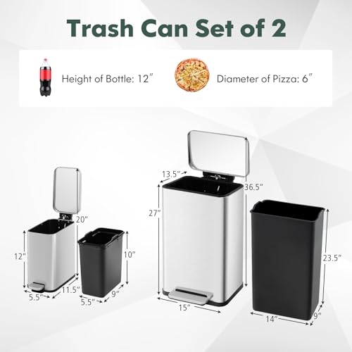 Set de 2 canecas de basura de acero inoxidable 12.2 gal miniatura 7