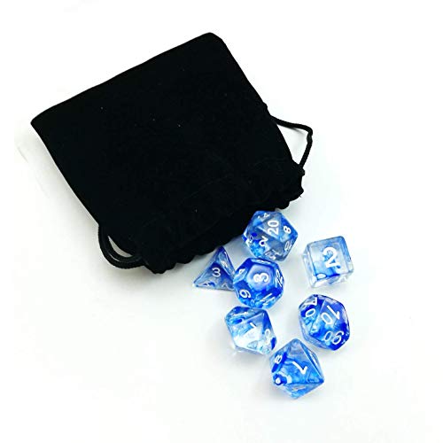 Nebula Polyhedral Dice Blue Complete 7pcs Set of d4 d6 d8 d10 d12 d20 d%