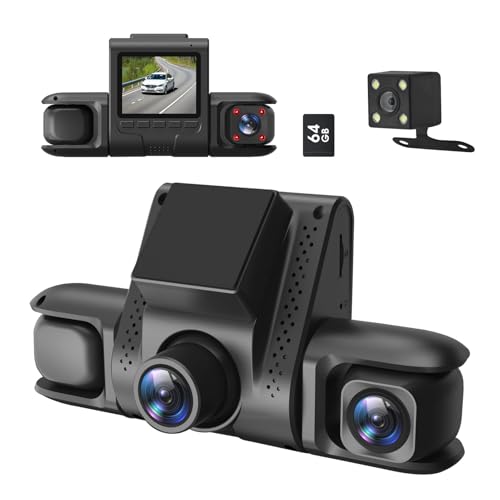 WODHMIEY 1080P Dashcam para Coche 360 con 4 cámaras, cámara Interior y Exterior, Pantalla 2.0", cámara de Seguridad para Coche, cámara Trasera, Sensor de Movimiento, visión Nocturna, 64GB