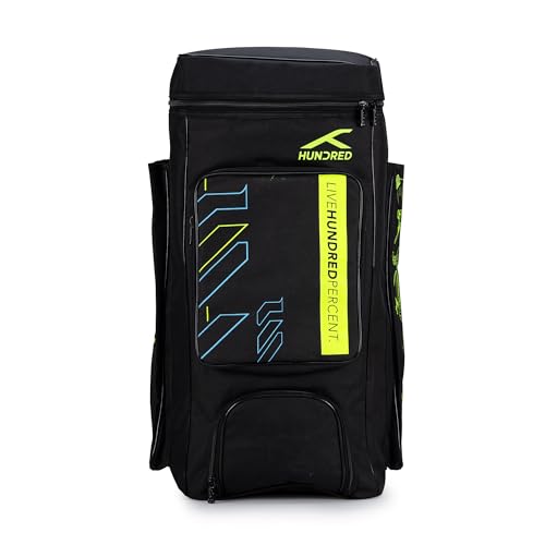 Image of Hundred Polyester Aspire Cricket Kitbag | Spacious & Durable Sports Gear Bag with Multiple Compartments | Shoe Compartment & Sturdy Zippers | Padded Straps(Black)