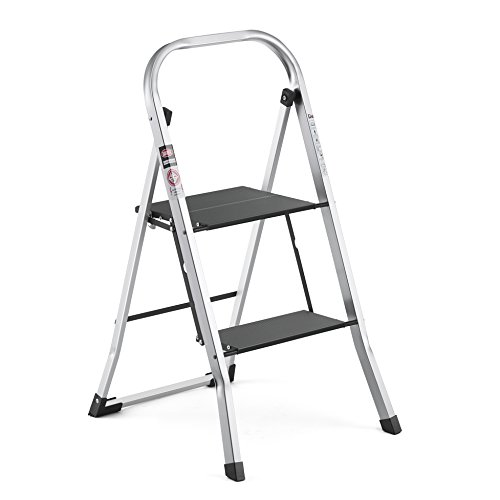 Delxo Lightweight Aluminum 2 Step Ladder Step Stool Single-Hand Carry Ladder with Handgrip Anti-Slip Sturdy and Wide Pedal Multi-Use for Household and Office Portable Step Stool 300lbs