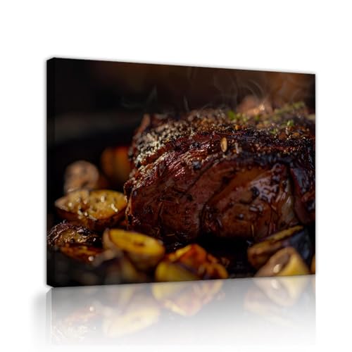 Impressions sur toile steak frit OSHIONARTE tableau de cuisine moderne 70x91cm
