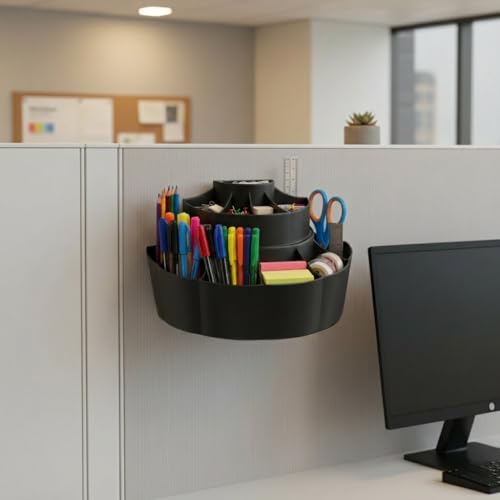 Image of CIPLA PLAST Two-Tier Self-Adhesive Wall Mount Organizer And Counter Top, White Plastic Storage Caddy, Multi-Purpose Shelf for Kitchen, Bathroom, Office, Desktop Organization (Black)