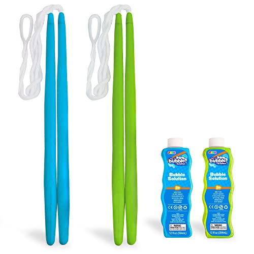 JOYIN 4 Big Bubble Wands Kit: 2 Giant Magic Bubble Wands, 2 Bubble Concentrate Solutions(24 Oz Total), Summer Bubble Party Favors, Yard Games, Outdoor Toys for Kids, Toddlers, Boys, Girls
