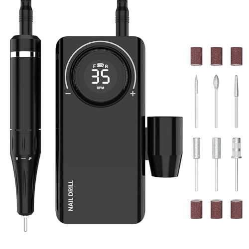 Delanie Ponceuse pour Ongles Professionnel Electrique Rechargeable 35000 Tours avec 6 Embouts et Affichage de LCD Puissante Silenceuse pour Manucure Pédicure
