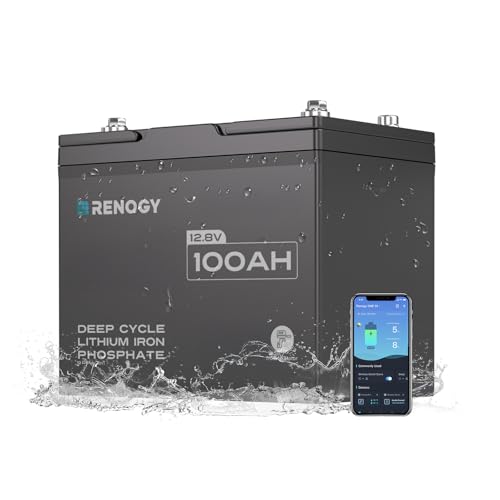 Image of Renogy 12V 100Ah Trolling Motor LiFePO4 Lithium Battery, Bluetooth & 100A BMS, IP67 Waterproof, Group 24 Deep Cycle Battery for Marine, Boat, RV, Off-Grid Backup