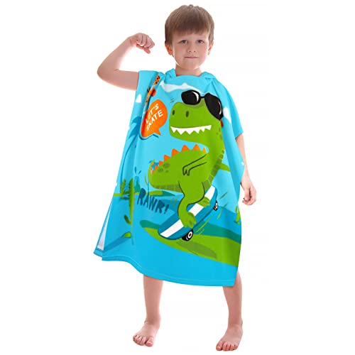 BTNEEU Toalla Infantil con Capucha de Playa Niña Niño Súper Absorbente Poncho Surf para 6 a 12 Años (75 x 150 cm, Dinosaurio)