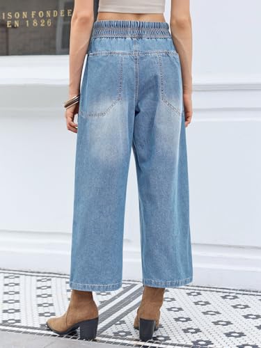 Cicy Bell Women's Wide Leg Jeans Casual Drawstring High Wasit Boyfriend Loose Baggy Capri Denim Pants with Pockets4