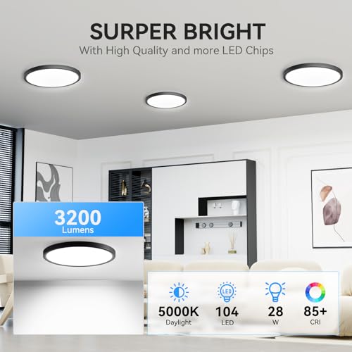 image for WKONCLDY 3200lm LED Flush Mount Ceiling Light, Super Slim 12 inch LED 