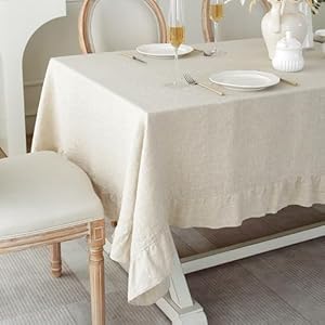 Ruffle Linen Tablecloth, 100% French Linen Natural Tablecloth 120" x 60" Inch, Washable Rectangular Tablecloth for Dining, Outdoor, Weddings and Restaurants, Decorative Valentine Easter Ruffle Linen Tablecloth 100 French Linen Natural Tablecloth 120 x 60 Inch Washable Rectangular Tablecloth for Dining Outdoor Weddings and Restaurants Decorative Valentine Easter