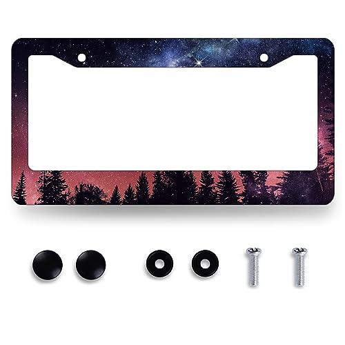 Cadre de plaque d'immatriculation coloré galaxie forêt lune étoiles plaque d'immatriculation personnalisable en acier inoxydable pièces automobiles couvercle de plaque d'immatriculation drôle belle