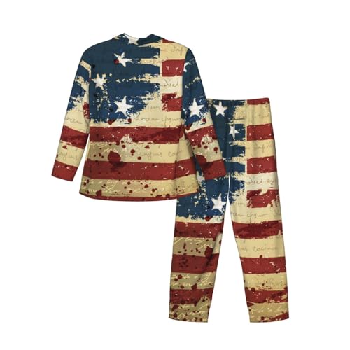 Grunge America Flag Mens Pajamas Set Button Down Sleepwear Set Long Sleeve Loungewear With Pockets4