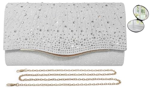 Silver Clutch Bag Womens Clutches Evening Bags with Detachable Chain
