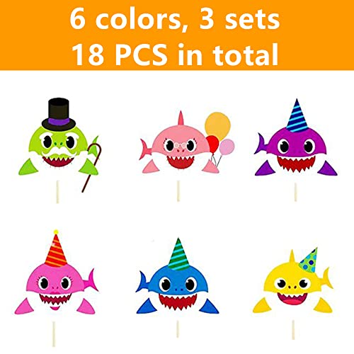 18 Pieces Shark Cupcake Toppers Cake Decorations for Family Baby Shower Birthday Party Decorations Cake Topper - Thumbnail 2