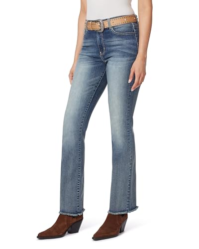 WallFlower Fearless Curvy High-Rise Flared Jeans for Women, Belted Insta Vintage Stretch Juniors Denim